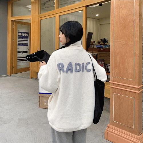 [2color] RADIC 레터링 포근 따뜻 퍼자켓 양털집업 양털후리스 포켓 꾸안꾸 데일리 파스텔 러블리 캠퍼스